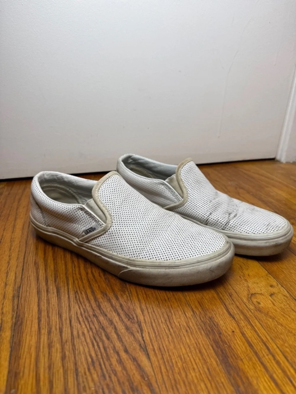 Vans Women's Perforated Leather Slip-On Sneakers - White - Size 7.5